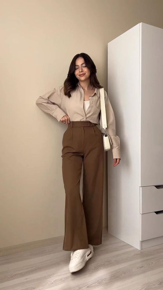 Brown Pants and Beige Shirt